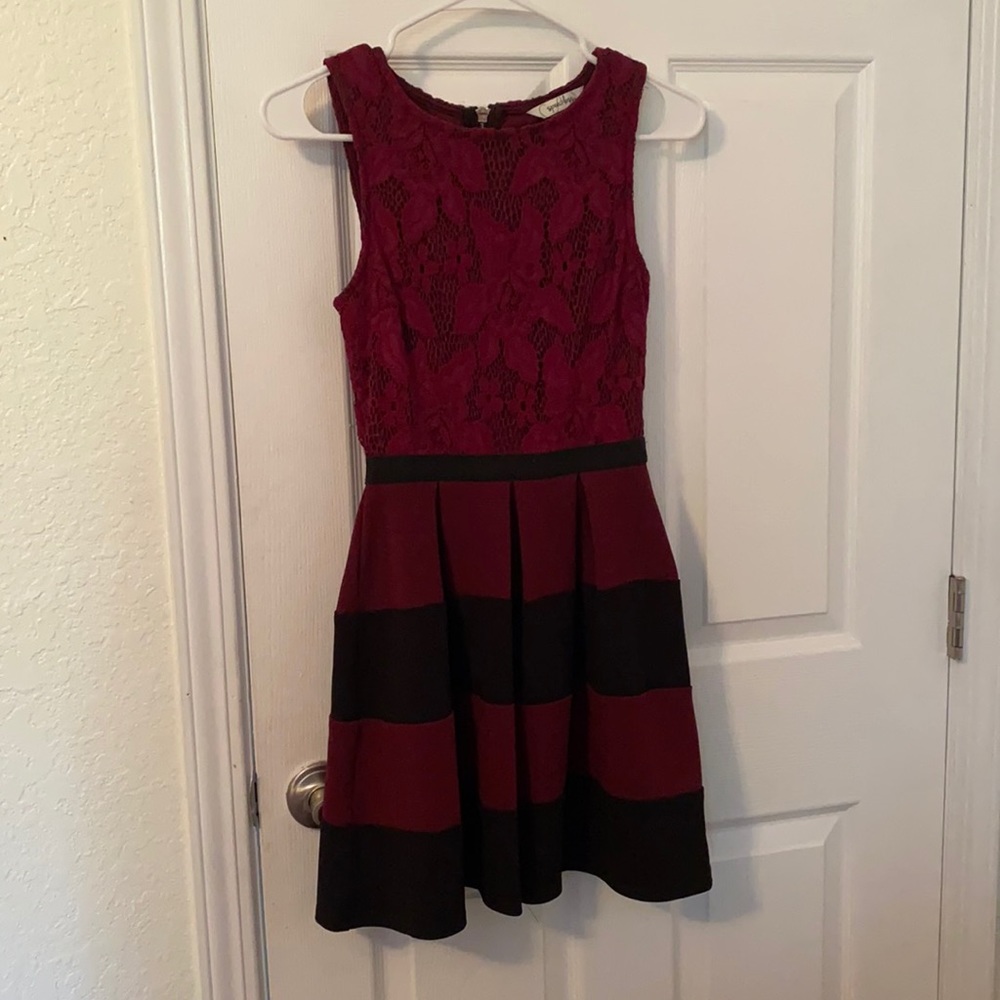 Burgundy homecoming dress.